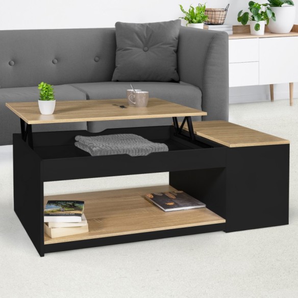 Table Basse Relevable + Coffre Bois/Noir