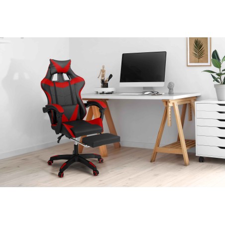 Fauteuil gamer rouge + repose-pieds