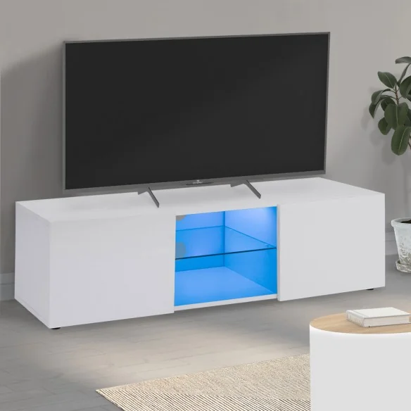 Meuble TV Klea plateau en verre + Led