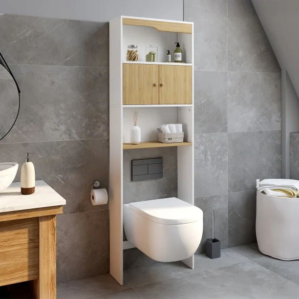 Meuble dessus Wc Bois/Blanc