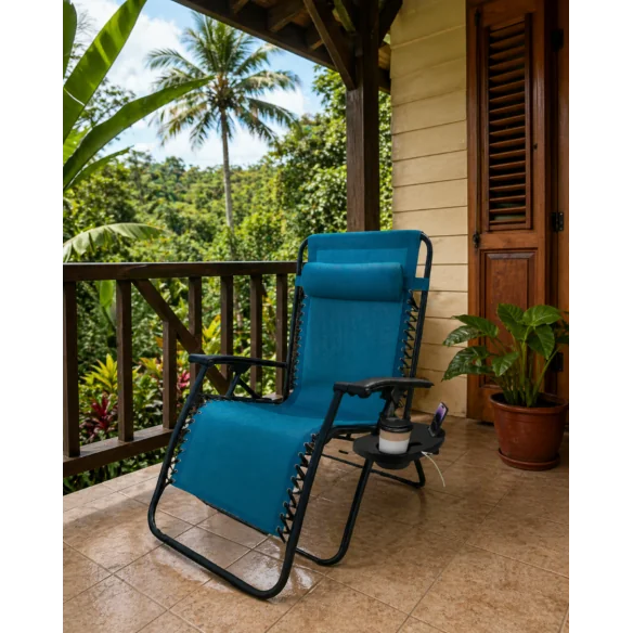 Fauteuil transat pliant bleu