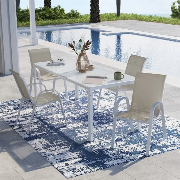 Chaises textilene empilables x4 blc/beig