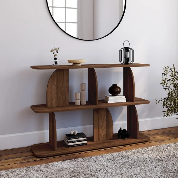 Etagere basse Japandi effet bois noyer