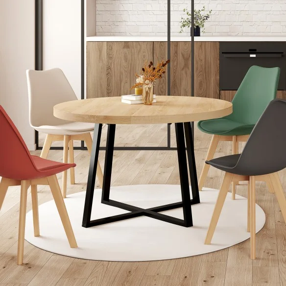 Table repas Sana ronde 110cm bois et noi