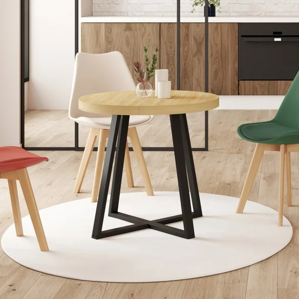 Table repas Sana ronde 80cm bois et noir