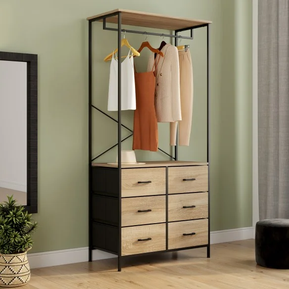 Dressing penderie Iris + 6 bacs en tissu