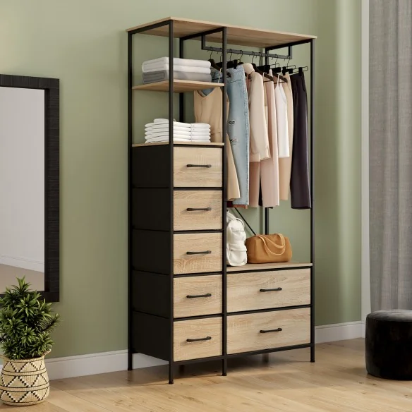 Dressing penderie Iris + 7 bacs en tissu