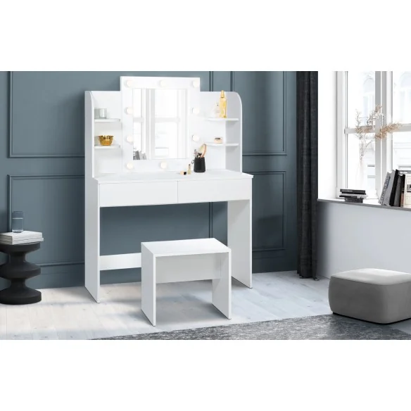 Coiffeuse Zita étagères, miroir led + ta