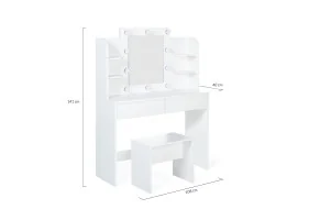 Coiffeuse Zita étagères, miroir led + ta